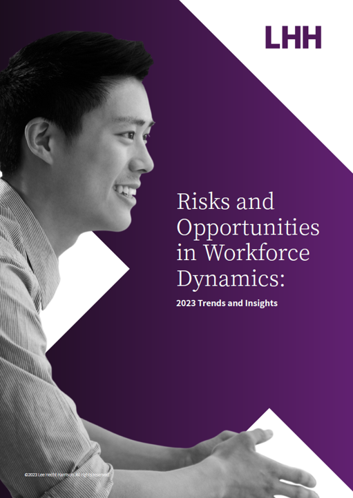 Cover of an LHH report titled ‘Risks and Opportunities in Workforce Dynamics: 2023 Trends and Insights.’