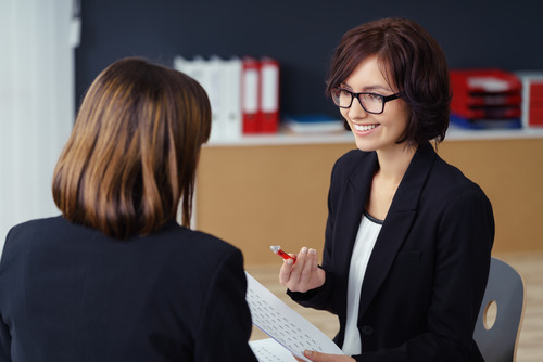 two businesswomen talking